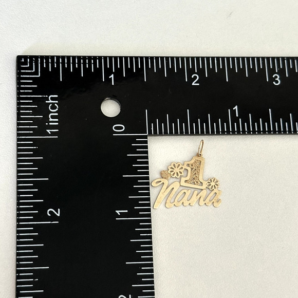 14K Yellow Gold Number One #1 Nana Grandma Floral Scroll Charm Pendant - Picture 6 of 7
